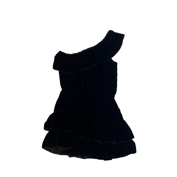 Joie Dresses & Skirts - Joie Black Velvet One Shoulder Ruffle Tiered Mini Dress Silk Blend Medium Fairy
